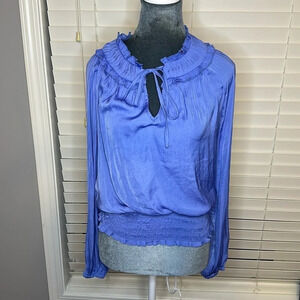 RACHEL Rachel Roy Smocked Peasant Long Sleeve Blouse Womens Size S